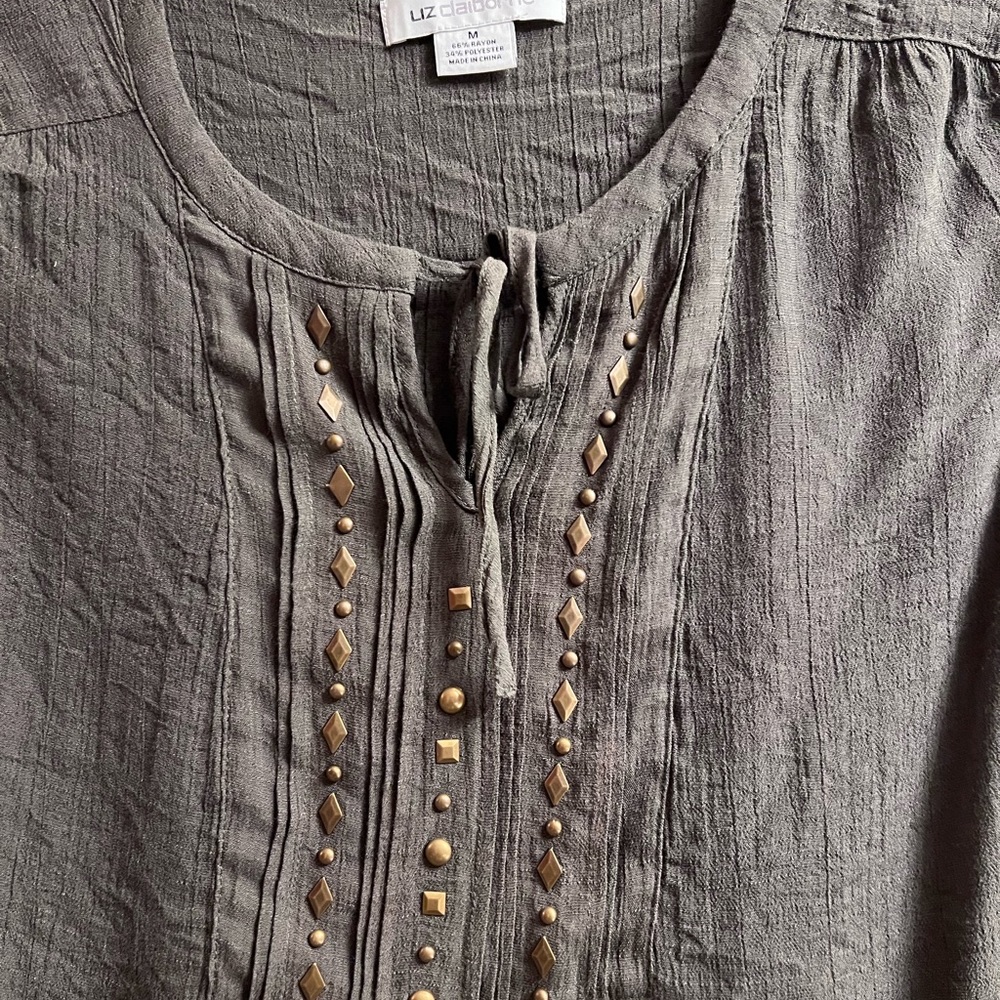Short Sleeve Women’s Top, Size M, Liz Claiborne, Rayon & Polyester, Green Olive
